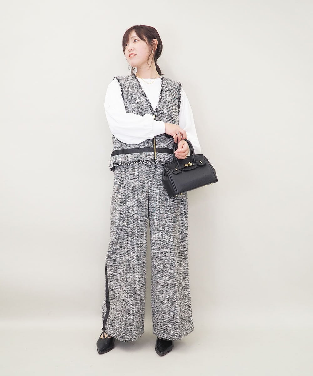 ZMLGE13160 al'aise modulation(アレーズモジュレーション) ツイードワイドパンツ ブラック