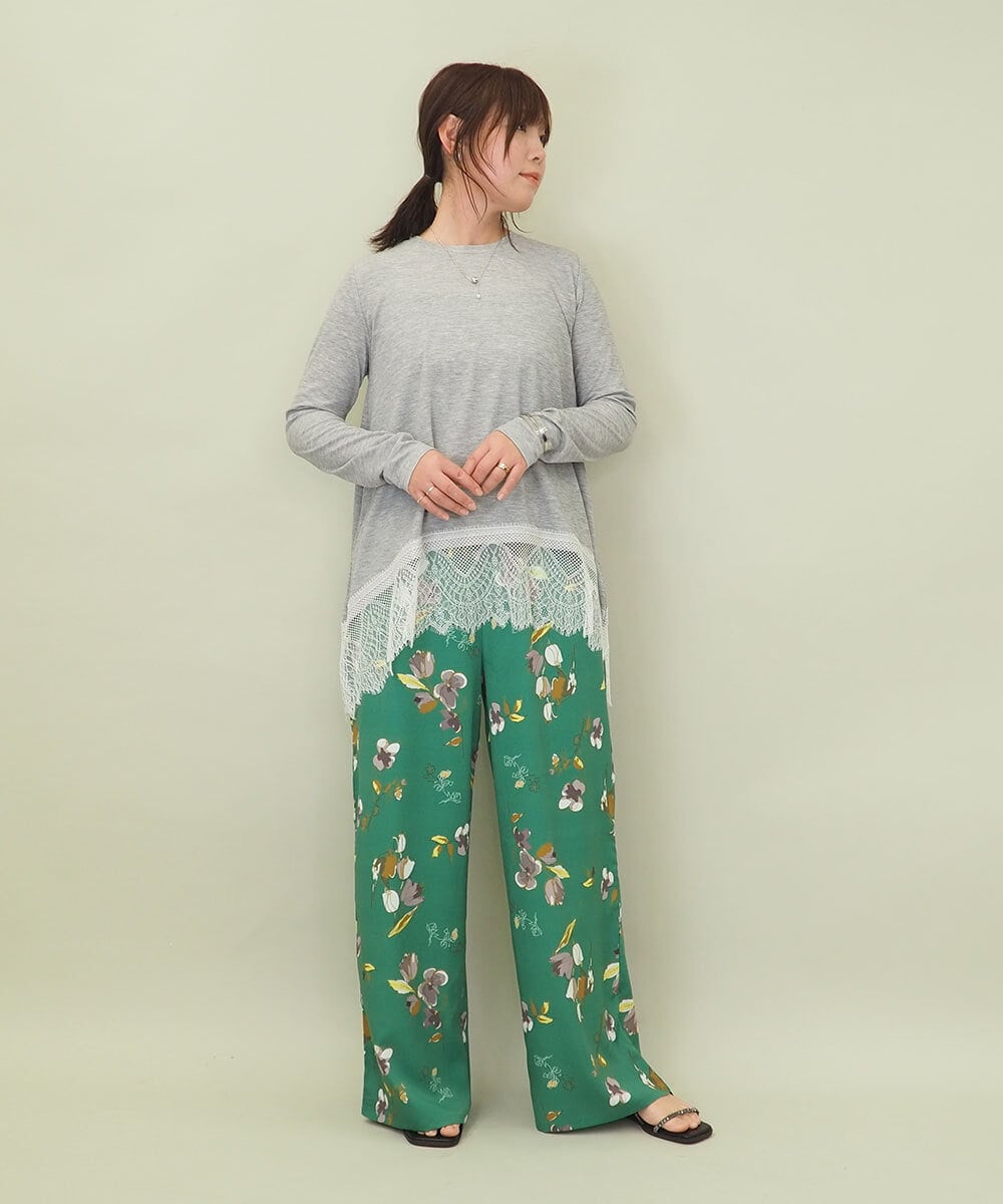ZMLGE18160 al'aise modulation(アレーズモジュレーション) フラワープリントイージーワイドパンツ グリーン