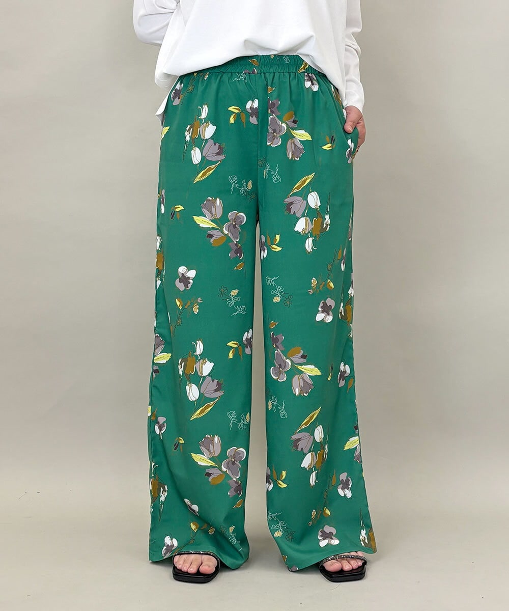 ZMLGE18160 al'aise modulation(アレーズモジュレーション) フラワープリントイージーワイドパンツ グリーン