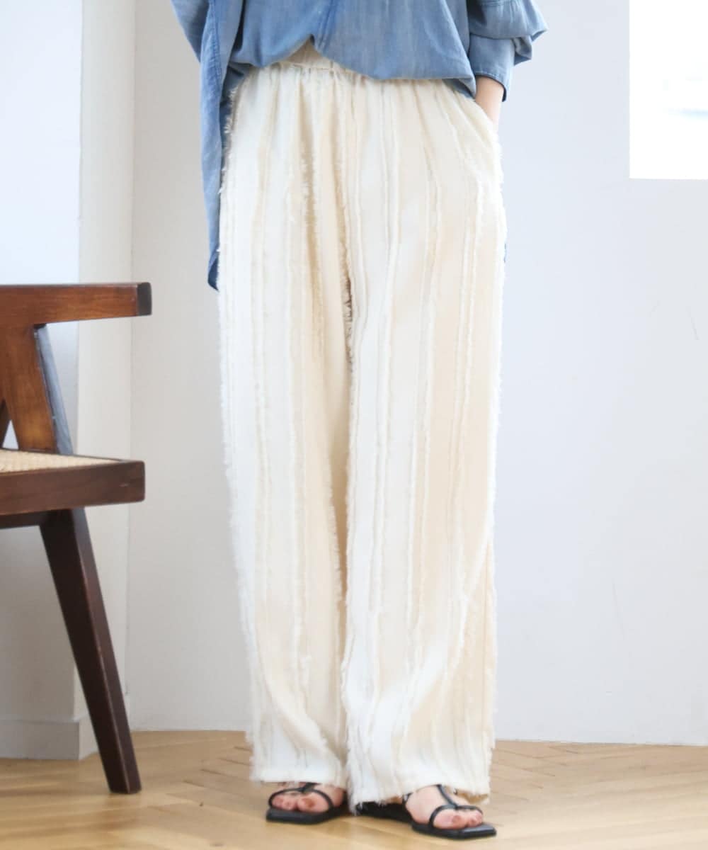 ZMLGE22110 al'aise modulation(アレーズモジュレーション) 【セットアップ対応】フリンジジャカードパンツ アイボリー