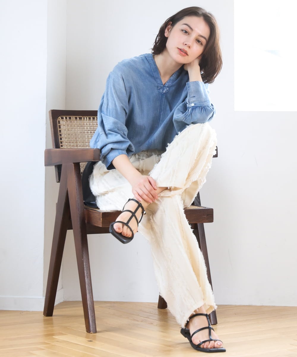 ZMLGE22110 al'aise modulation(アレーズモジュレーション) 【セットアップ対応】フリンジジャカードパンツ アイボリー