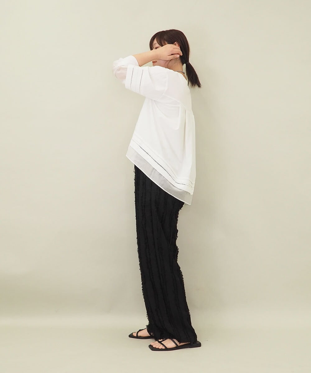 ZMLGE22110 al'aise modulation(アレーズモジュレーション) 【セットアップ対応】フリンジジャカードパンツ ブラック