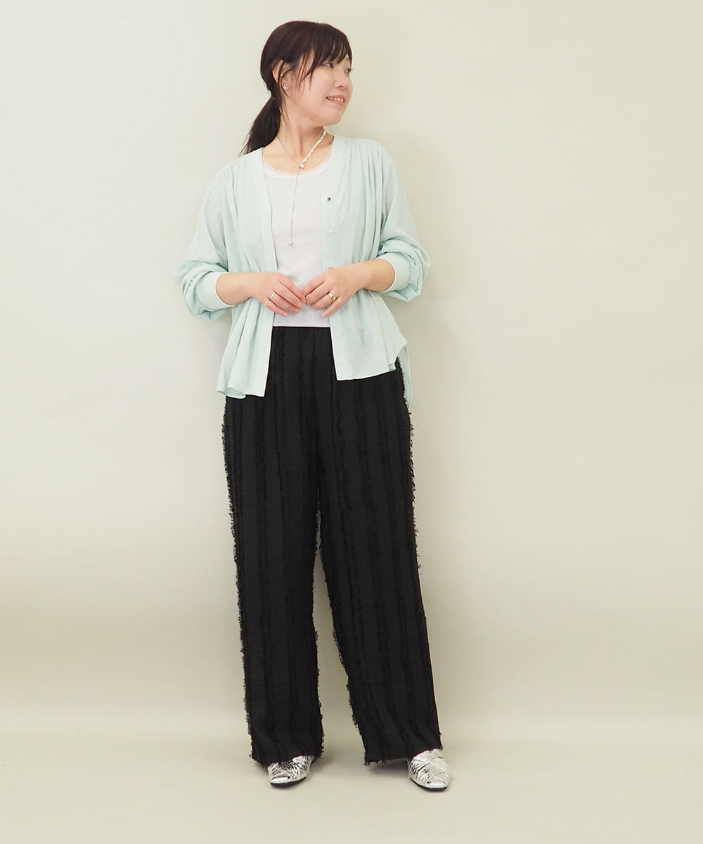 ZMLGE22110 al'aise modulation(アレーズモジュレーション) 【セットアップ対応】フリンジジャカードパンツ ブラック