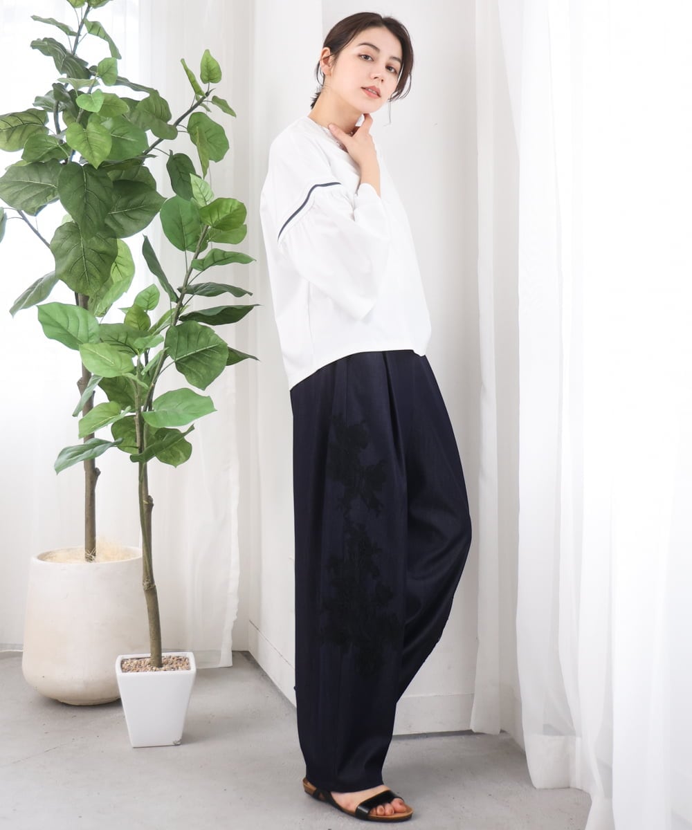 ZMLGE27128 al'aise modulation(アレーズモジュレーション) ポイントレースジャージーバレルパンツ ネイビー