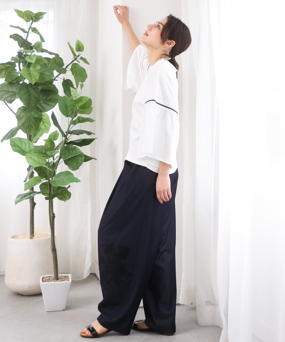 ZMLGE27128 al'aise modulation(アレーズモジュレーション) ポイントレースジャージーバレルパンツ ネイビー