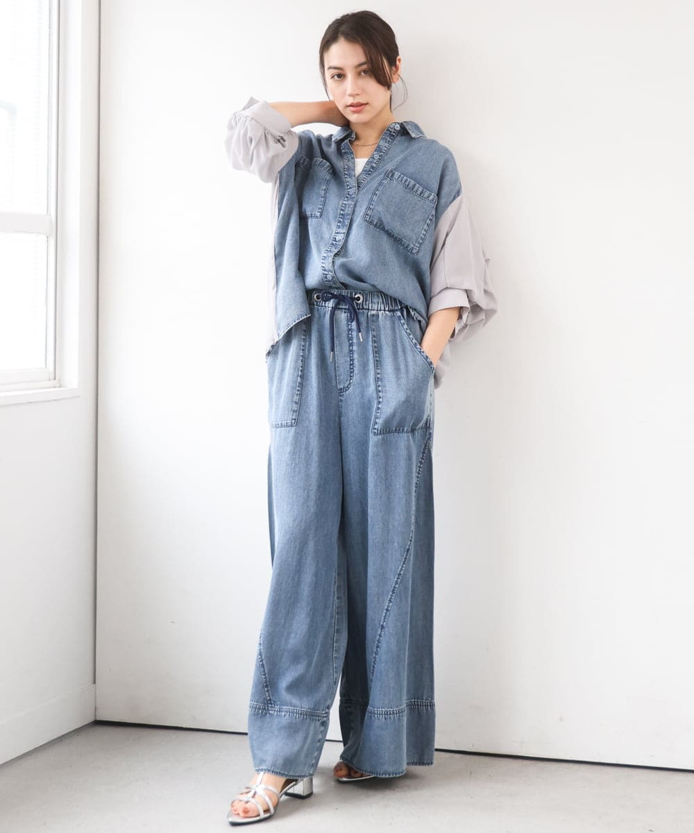 ZMLGE31138 al'aise modulation(アレーズモジュレーション) 【セットアップ対応】デニムライクイージーパンツ ブルー