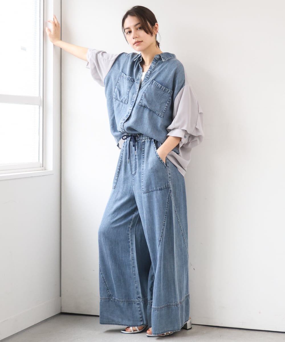 ZMLGE31138 al'aise modulation(アレーズモジュレーション) 【セットアップ対応】デニムライクイージーパンツ ブルー