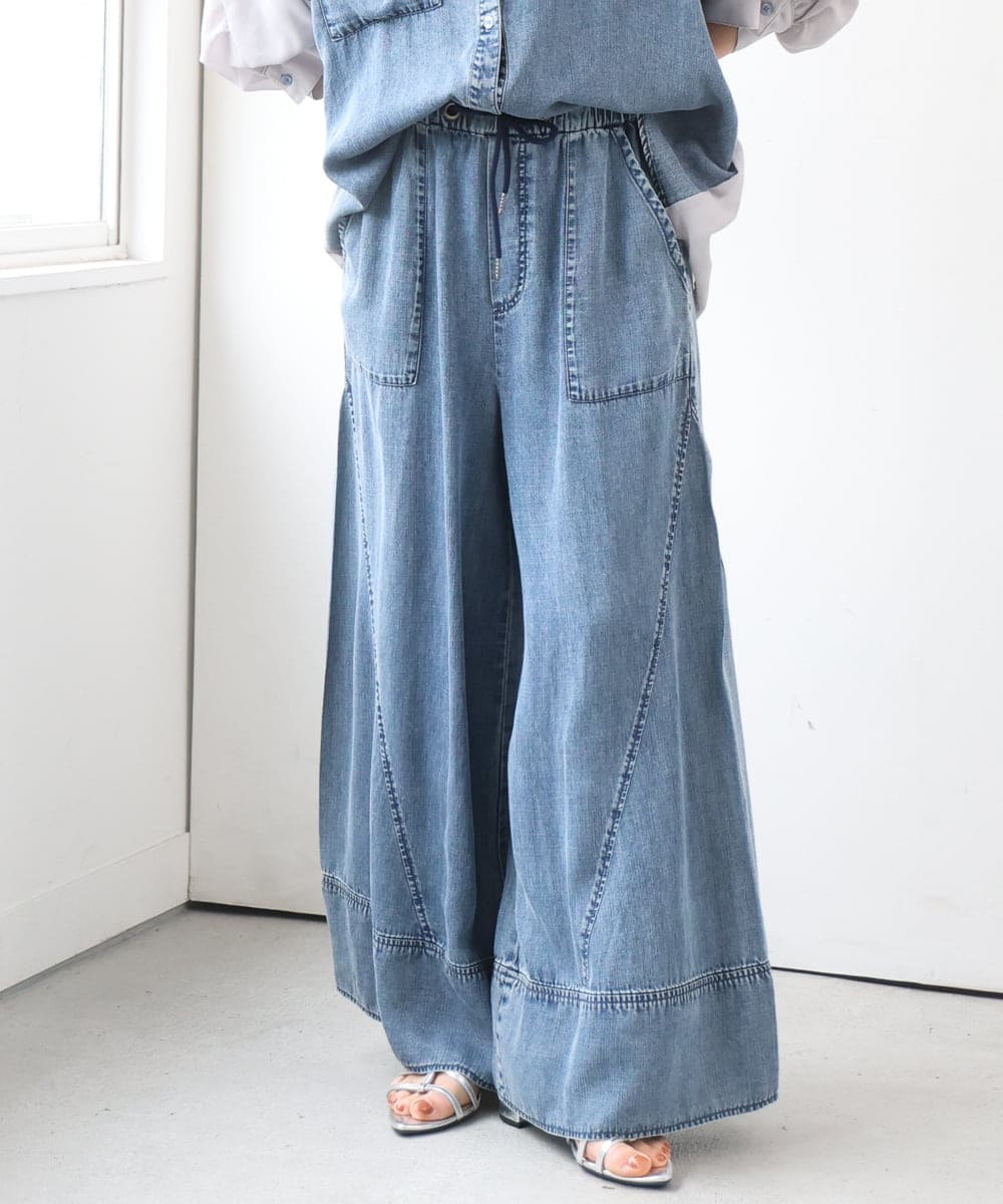 ZMLGE31138 al'aise modulation(アレーズモジュレーション) 【セットアップ対応】デニムライクイージーパンツ ブルー