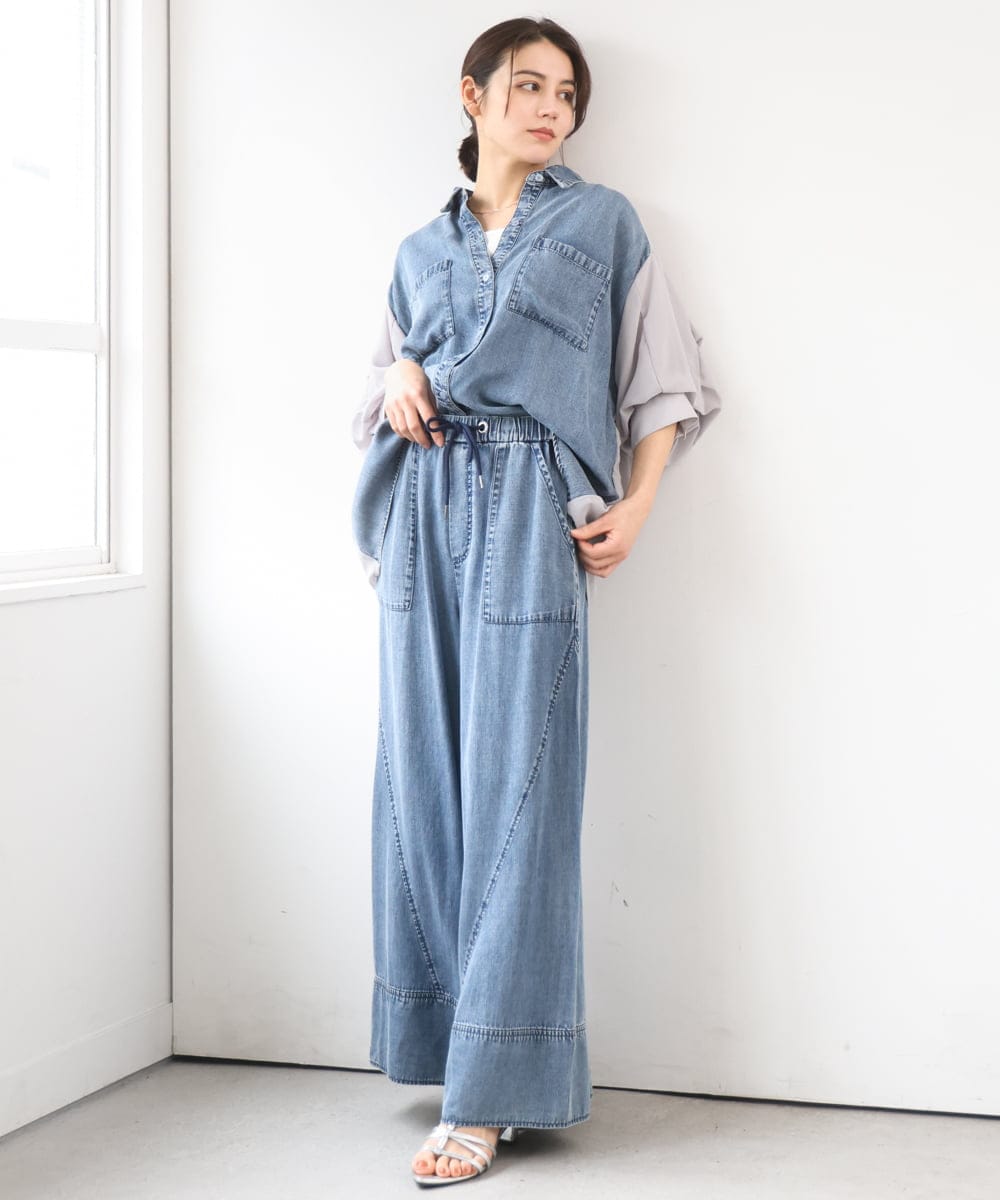 ZMLGE31138 al'aise modulation(アレーズモジュレーション) 【セットアップ対応】デニムライクイージーパンツ ブルー