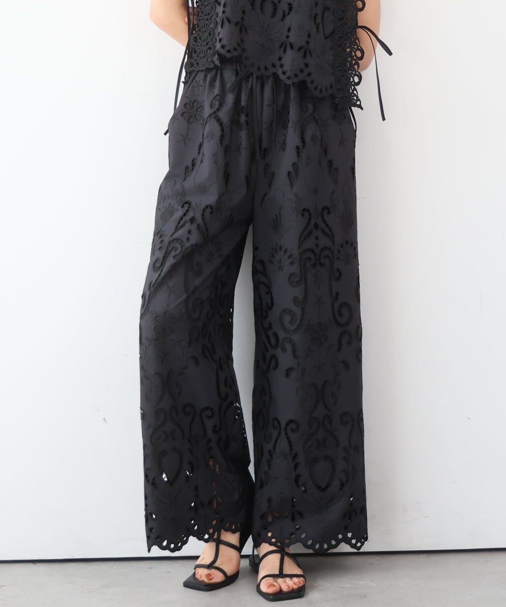 ZMLGE48178 al'aise modulation(アレーズモジュレーション) カットワークレースイージーパンツ ブラック