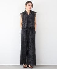 ZMLGE48178 al'aise modulation(アレーズモジュレーション) カットワークレースイージーパンツ ブラック