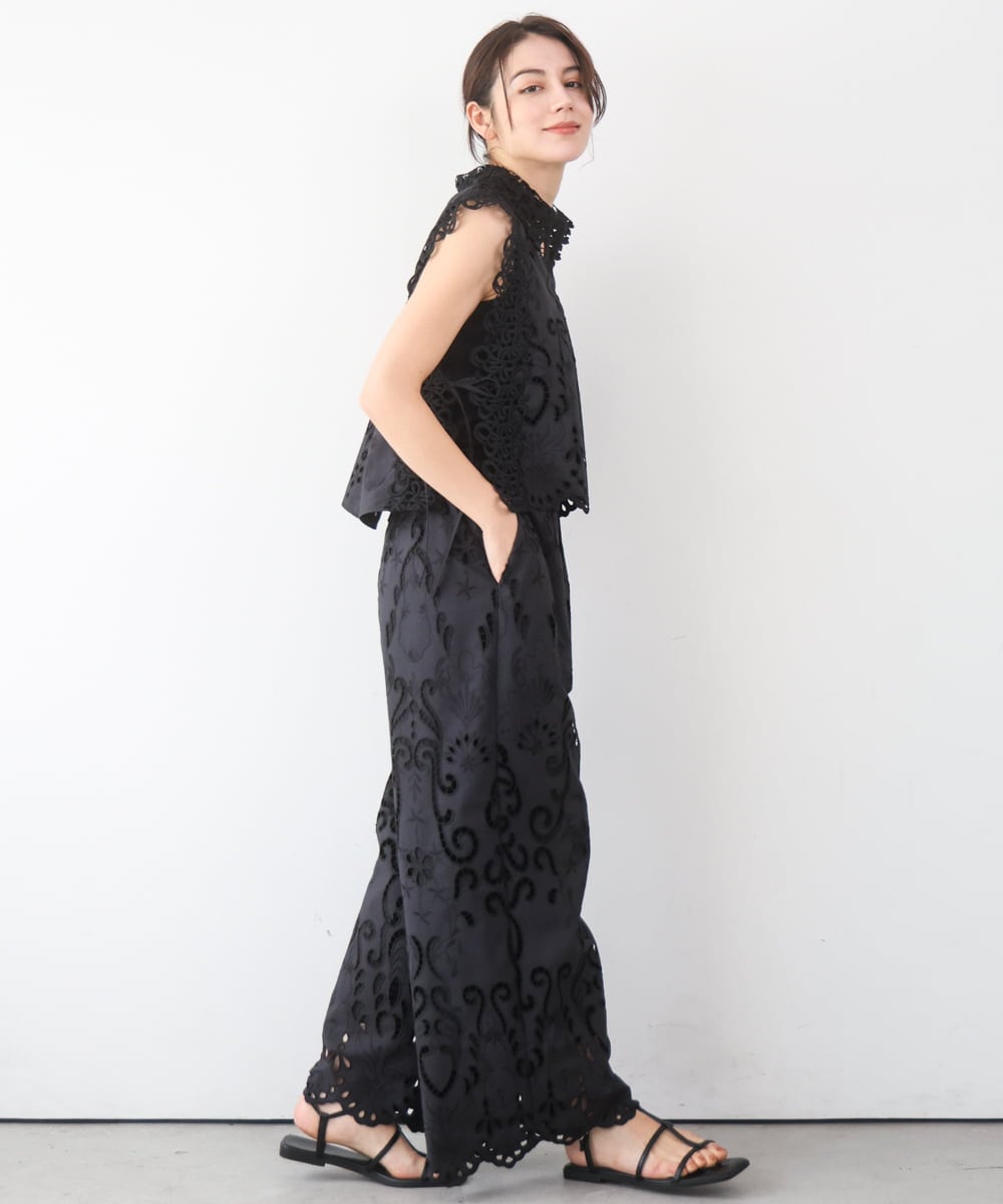 ZMLGE48178 al'aise modulation(アレーズモジュレーション) カットワークレースイージーパンツ ブラック