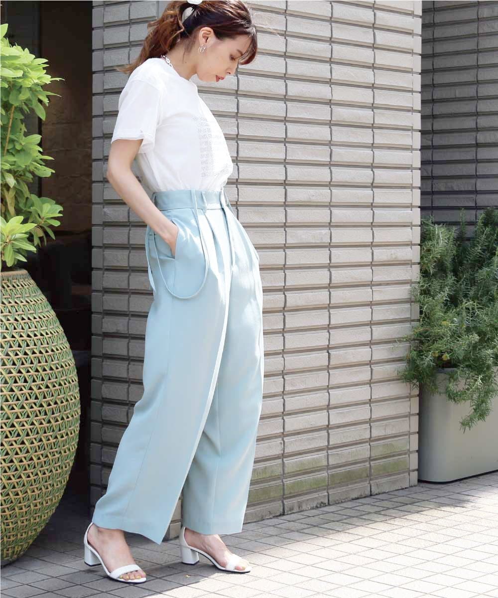 ZMLGN02150 al'aise modulation(アレーズモジュレーション) サスペンダー付きタックパンツ ライトブルー