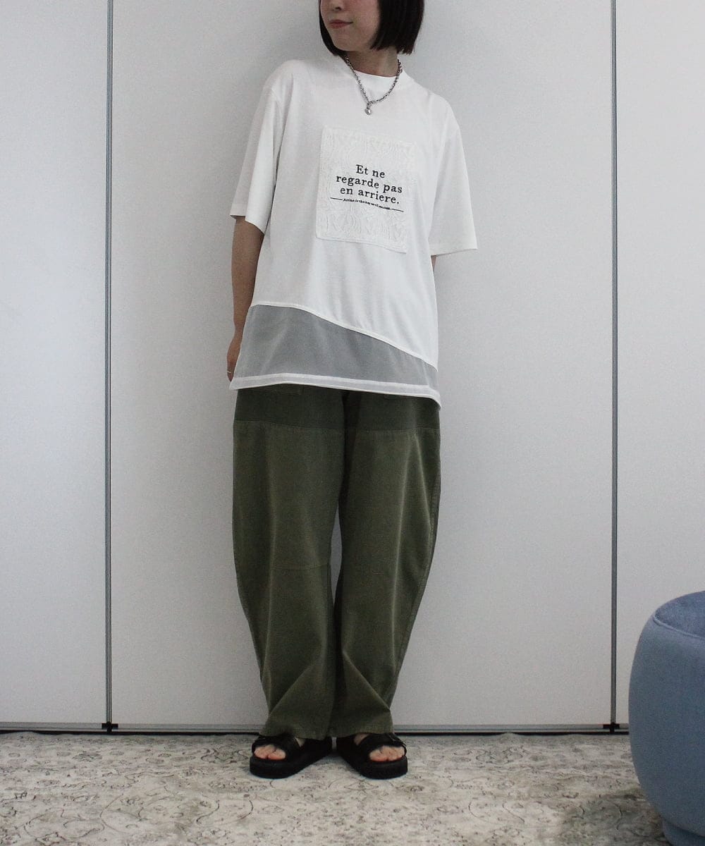 ZMLHB43138 al'aise modulation(アレーズモジュレーション) ジョイントデザインバレルレッグパンツ カーキ
