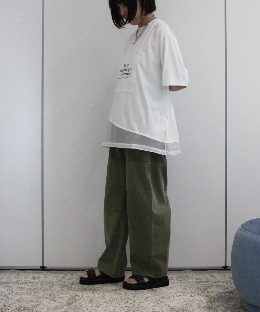 ZMLHB43138 al'aise modulation(アレーズモジュレーション) ジョイントデザインバレルレッグパンツ カーキ