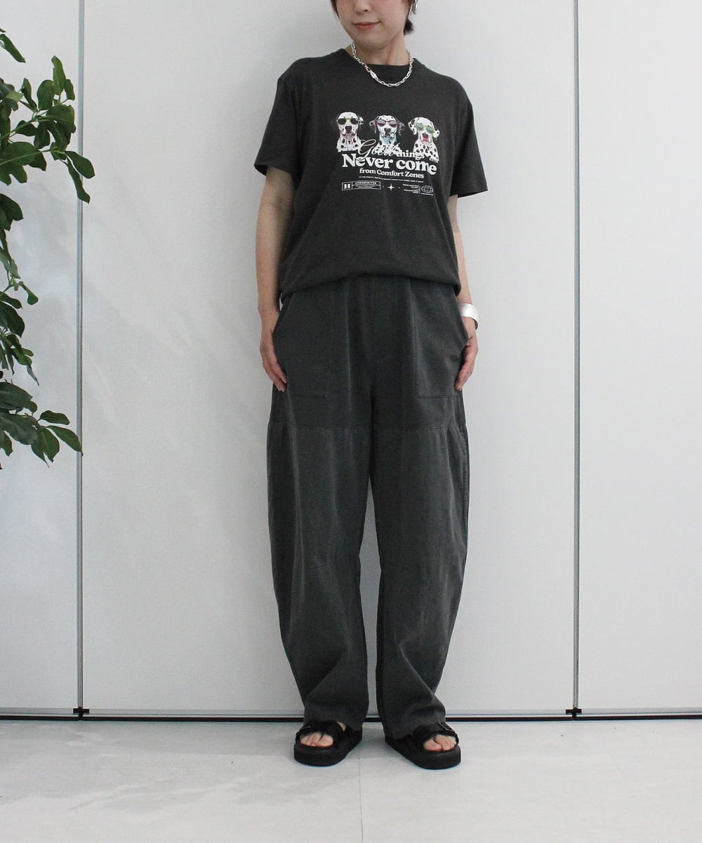 ZMLHB43138 al'aise modulation(アレーズモジュレーション) ジョイントデザインバレルレッグパンツ ブラック