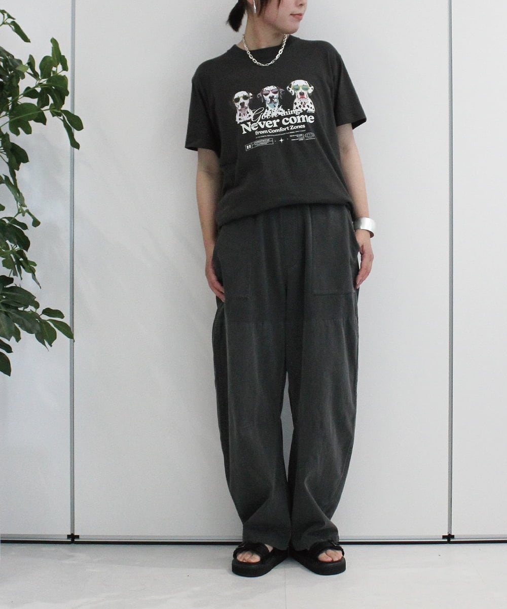 ZMLHB43138 al'aise modulation(アレーズモジュレーション) ジョイントデザインバレルレッグパンツ ブラック