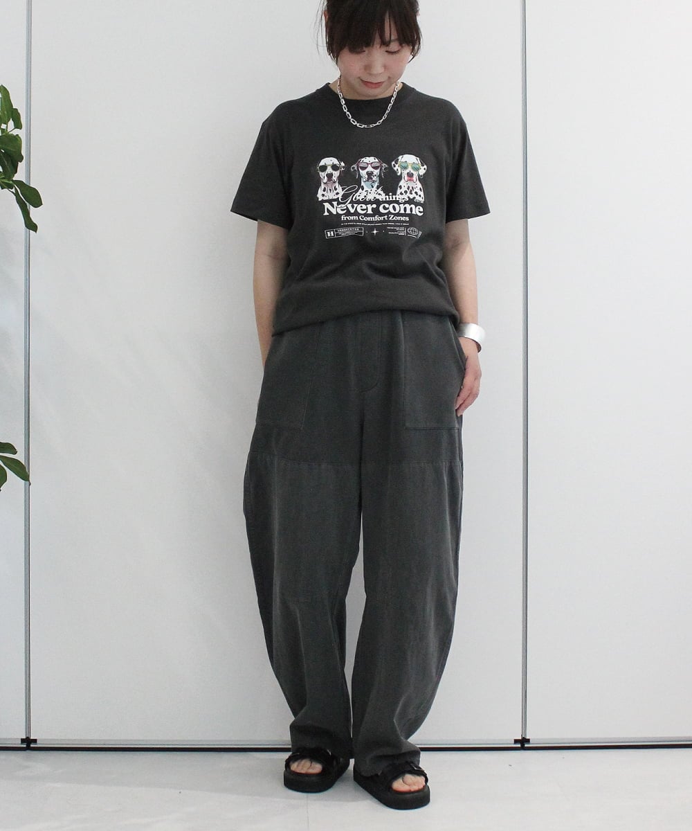 ZMLHB43138 al'aise modulation(アレーズモジュレーション) ジョイントデザインバレルレッグパンツ ブラック