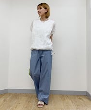 ZMLHT33160 al'aise modulation(アレーズモジュレーション) 【日本製】リネン混ストレッチバギーパンツ ライトブルー