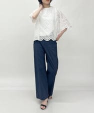 ZMLHT33160 al'aise modulation(アレーズモジュレーション) 【日本製】リネン混ストレッチバギーパンツ ネイビー