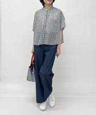 ZMLHT33160 al'aise modulation(アレーズモジュレーション) 【日本製】リネン混ストレッチバギーパンツ ネイビー