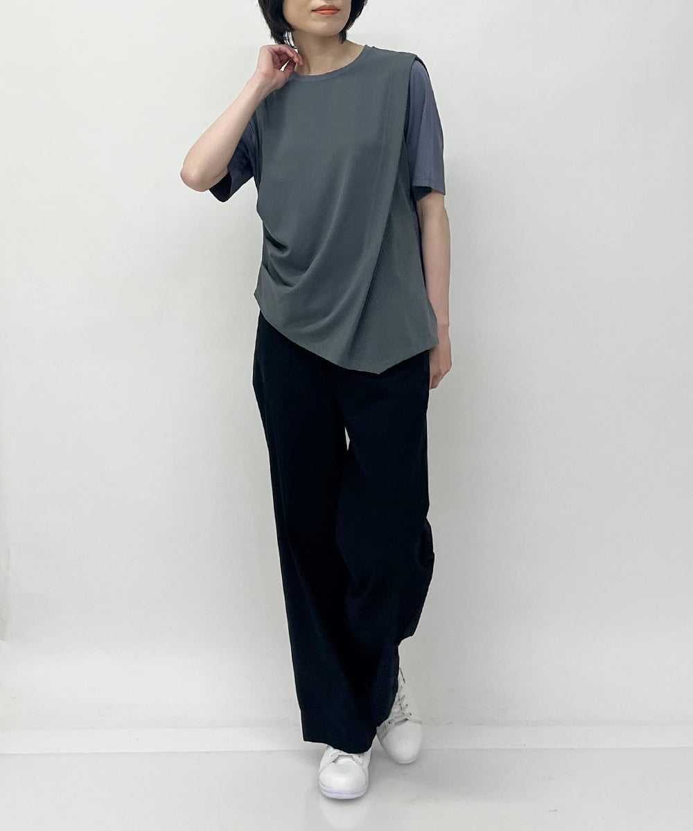 ZMLHT33160 al'aise modulation(アレーズモジュレーション) 【日本製】リネン混ストレッチバギーパンツ ブラック
