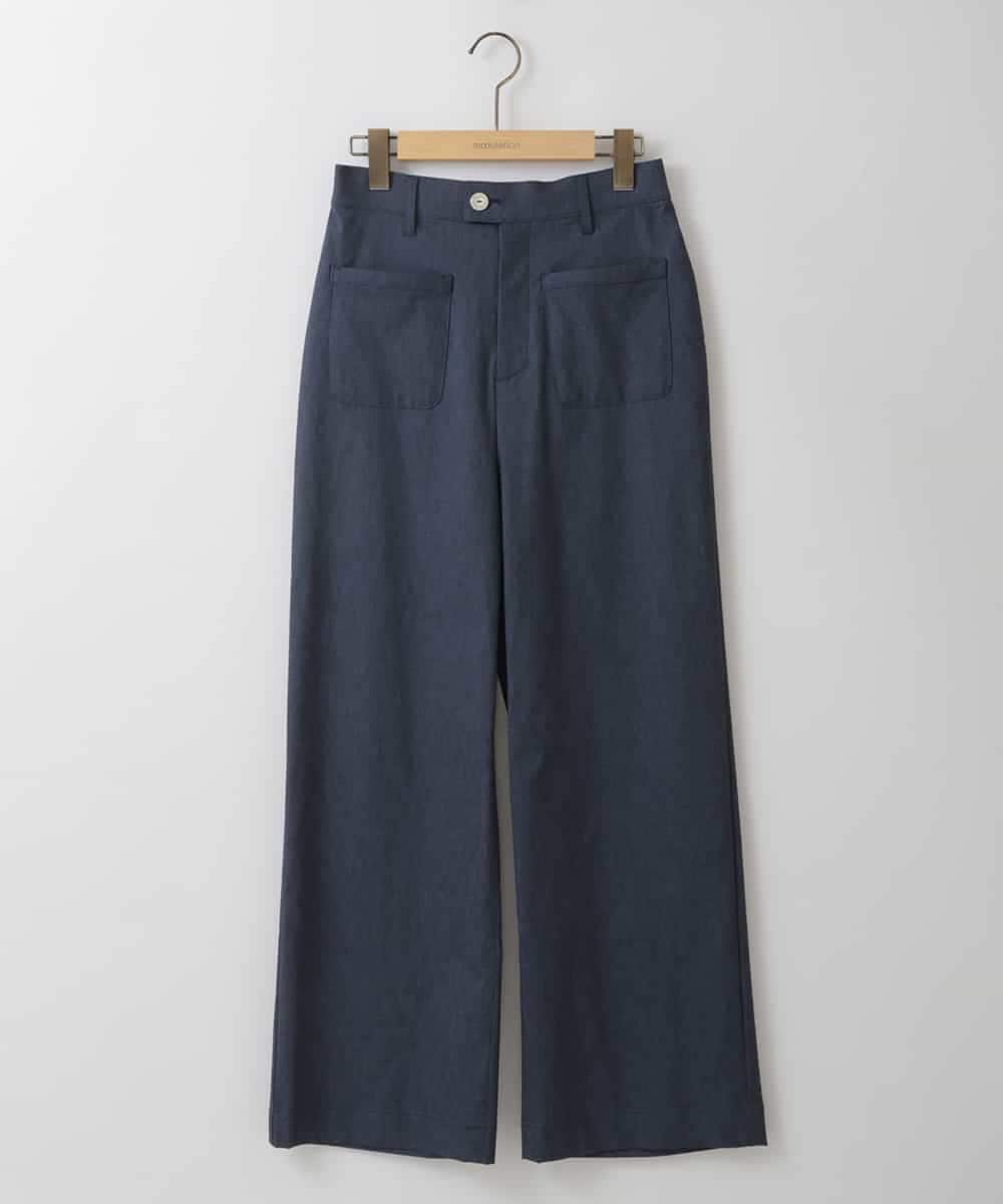 ZMLHT33160 al'aise modulation(アレーズモジュレーション) 【日本製】リネン混ストレッチバギーパンツ ネイビー