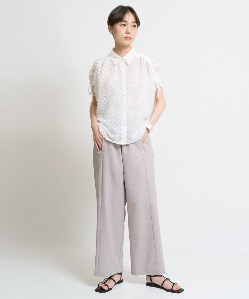 ZMLHW34165 al'aise modulation(アレーズモジュレーション) ウエストリボンワイドパンツ グレー