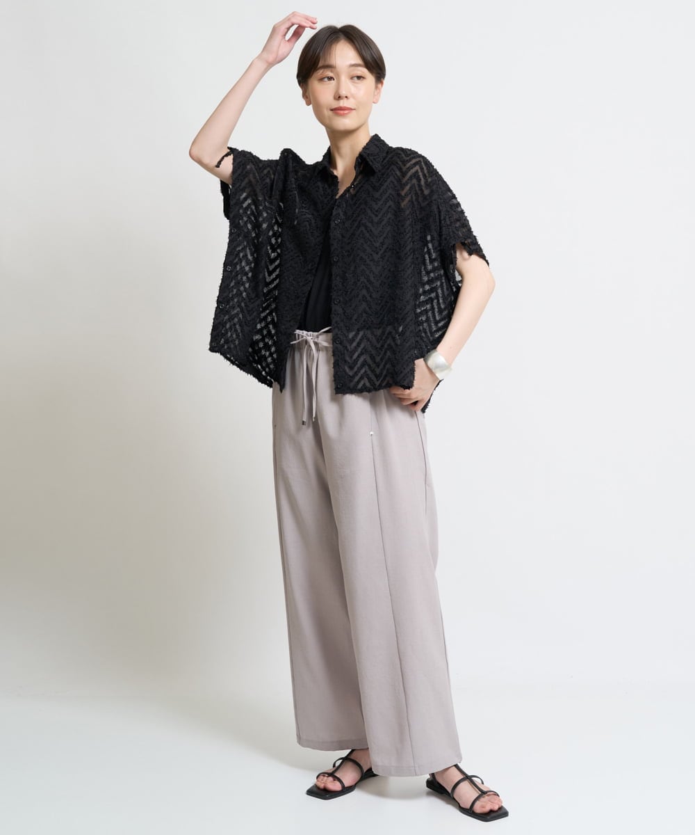 ZMLHW34165 al'aise modulation(アレーズモジュレーション) ウエストリボンワイドパンツ グレー
