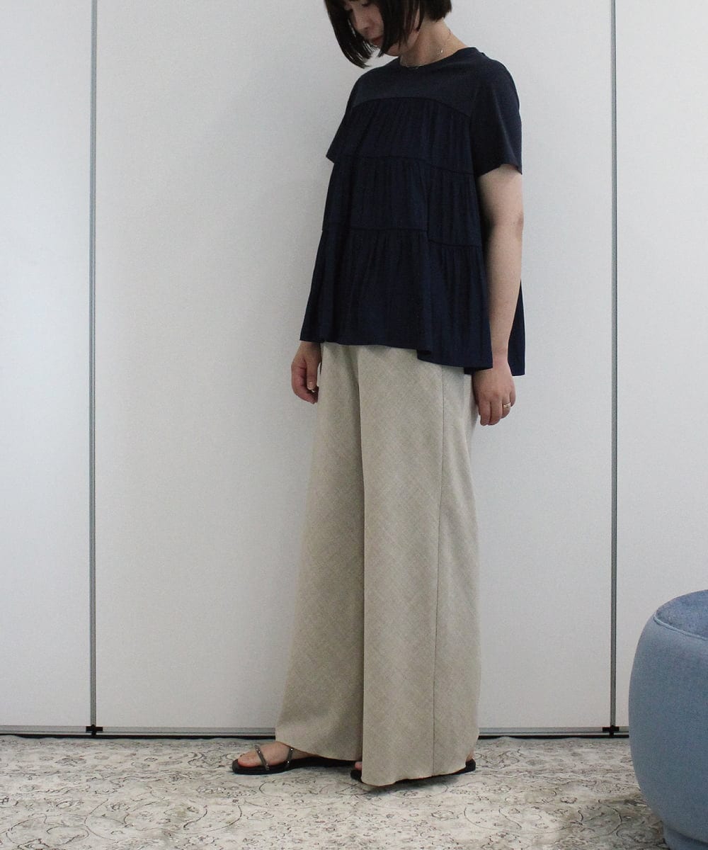 ZMLIB63160 al'aise modulation(アレーズモジュレーション) メローヘムナチュラルワイドパンツ ベージュ