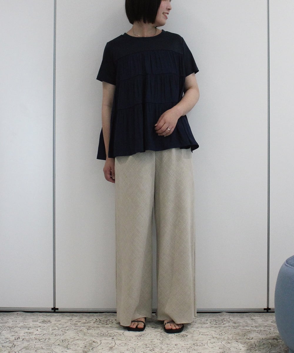 ZMLIB63160 al'aise modulation(アレーズモジュレーション) メローヘムナチュラルワイドパンツ ベージュ