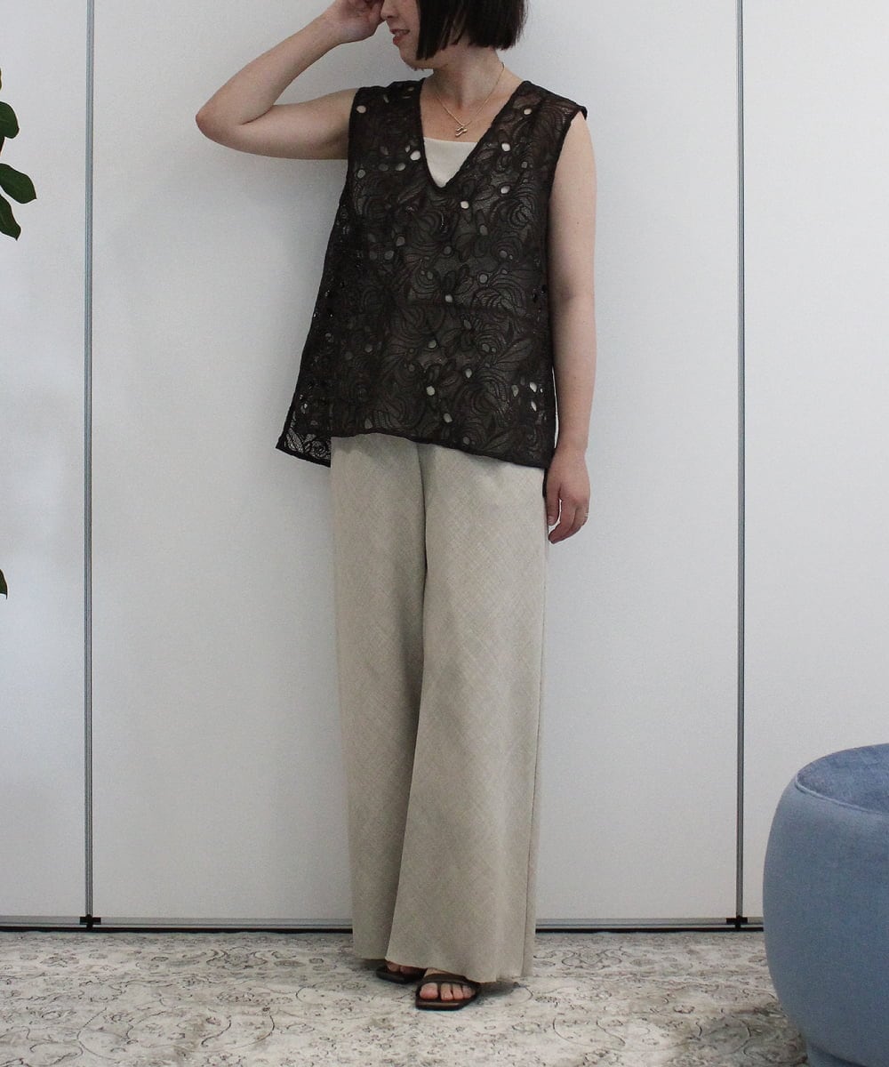ZMLIB63160 al'aise modulation(アレーズモジュレーション) メローヘムナチュラルワイドパンツ ベージュ