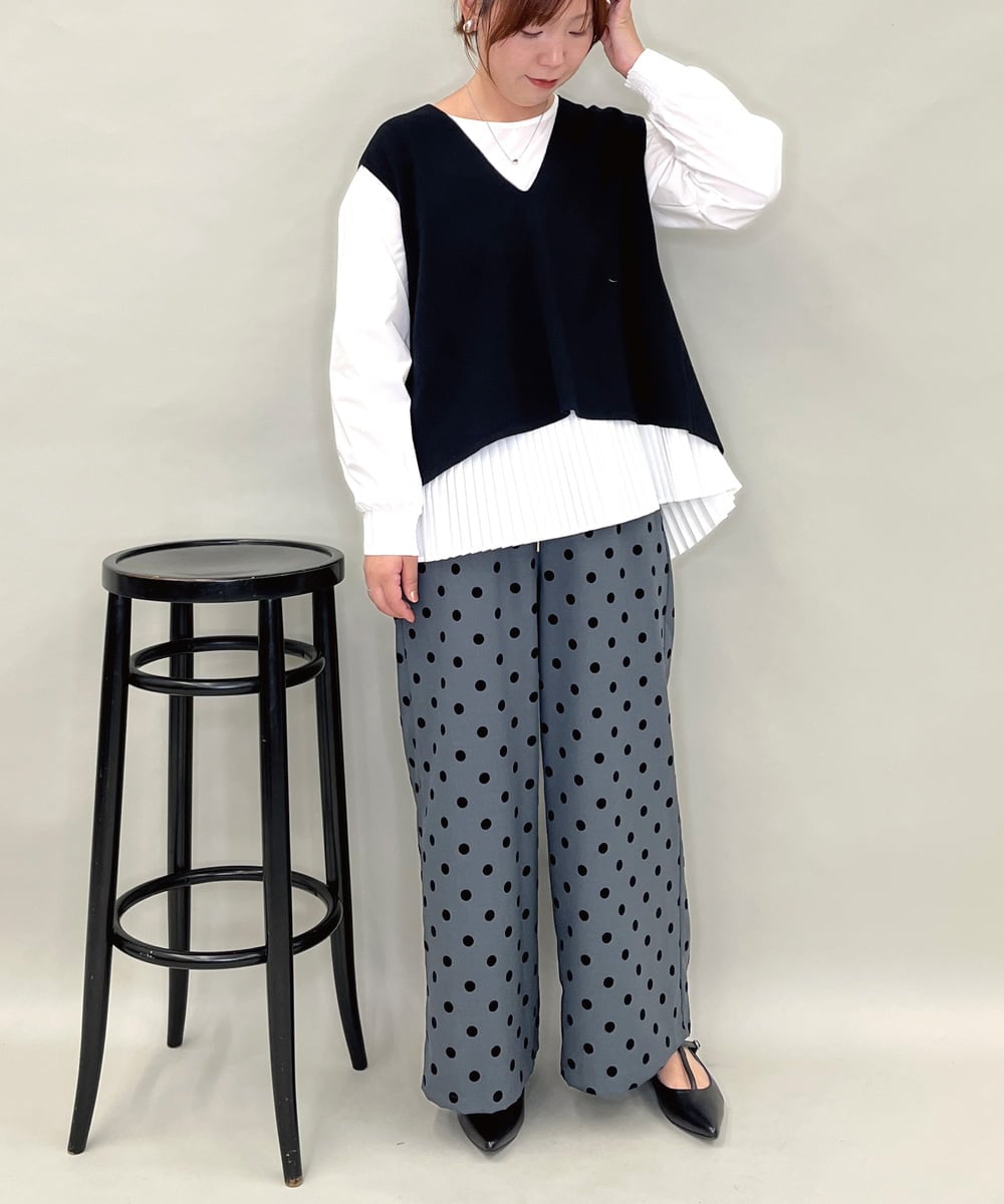 ZMLJB03090 al'aise modulation(アレーズモジュレーション) 【洗える】フロッキードットワイドパンツ ダークグレー