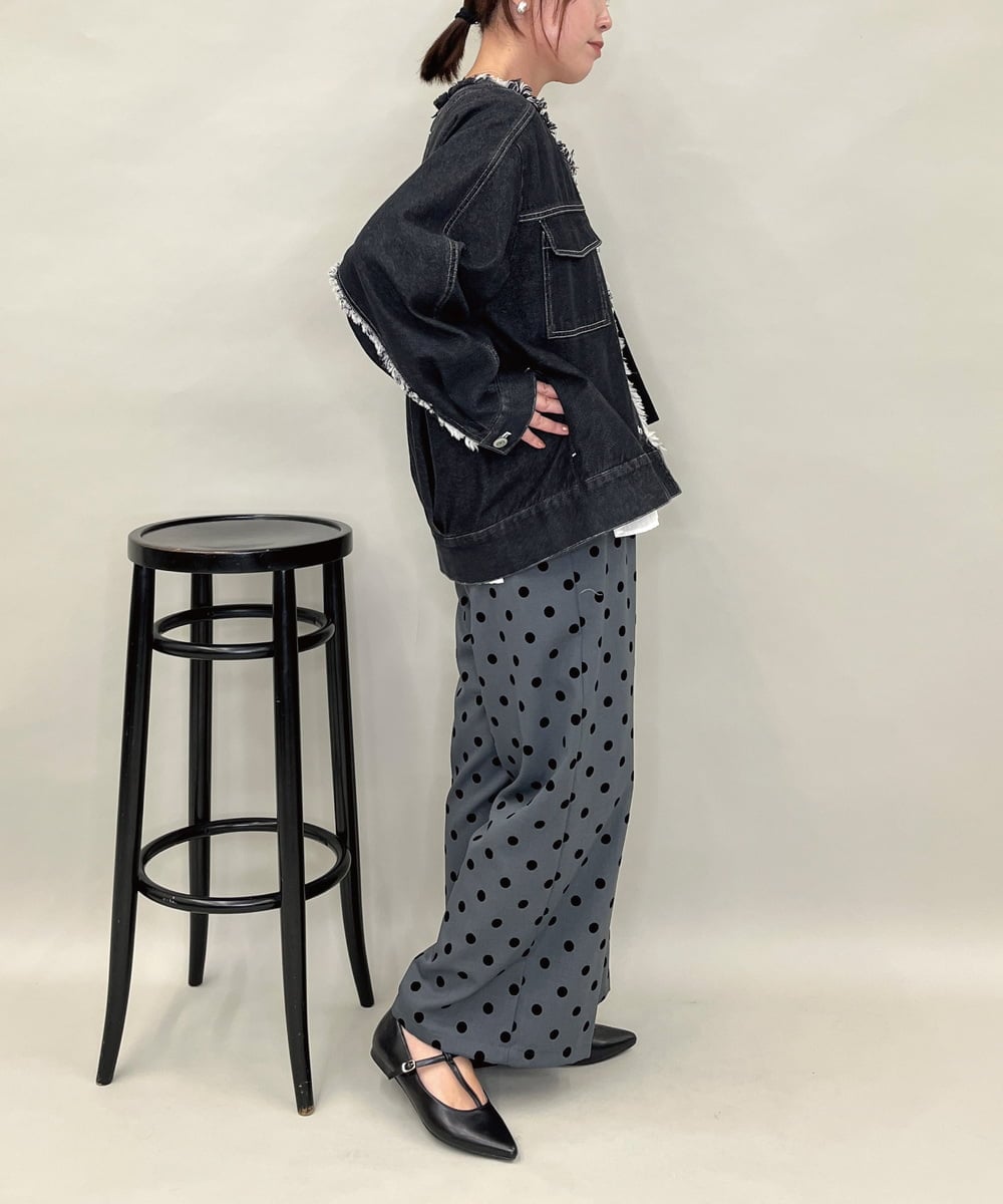 ZMLJB03090 al'aise modulation(アレーズモジュレーション) 【洗える】フロッキードットワイドパンツ ダークグレー