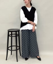 ZMLJB03090 al'aise modulation(アレーズモジュレーション) 【洗える】フロッキードットワイドパンツ ダークグレー