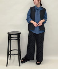 ZMLJB03090 al'aise modulation(アレーズモジュレーション) 【洗える】フロッキードットワイドパンツ ブラック