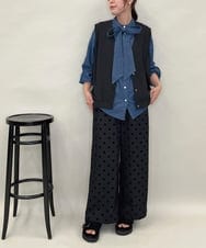 ZMLJB03090 al'aise modulation(アレーズモジュレーション) 【洗える】フロッキードットワイドパンツ ブラック