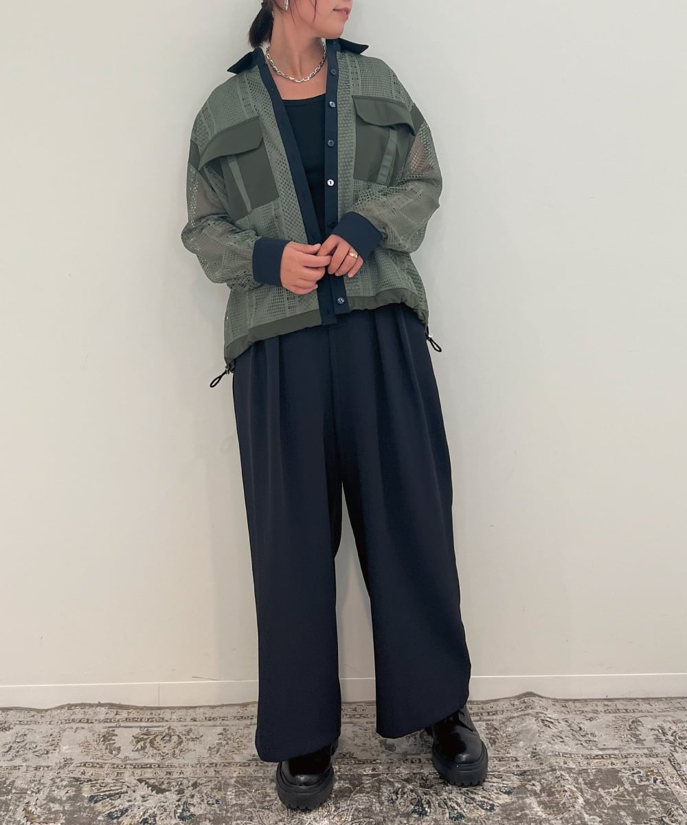 ZMLJB08098 al'aise modulation(アレーズモジュレーション) 【セットアップ対応・洗える】ツータックイージーワイドパンツ ネイビー