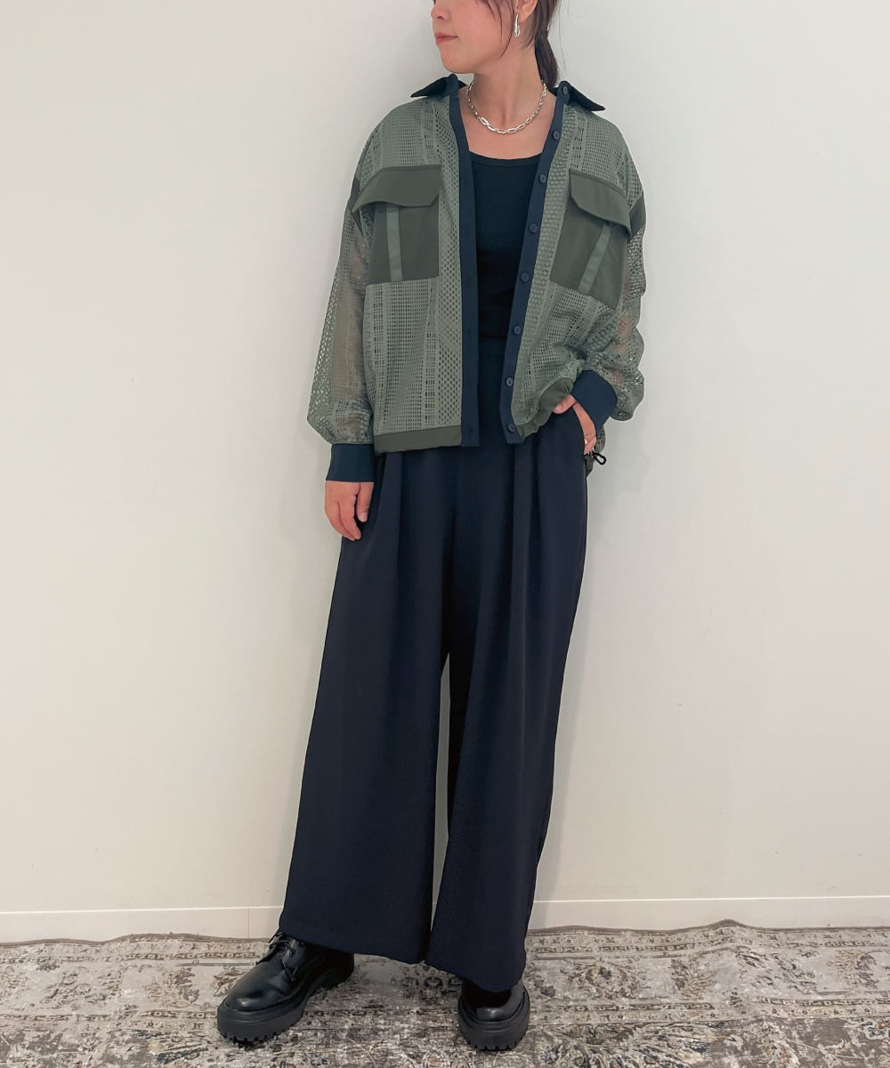 ZMLJB08098 al'aise modulation(アレーズモジュレーション) 【セットアップ対応・洗える】ツータックイージーワイドパンツ ネイビー