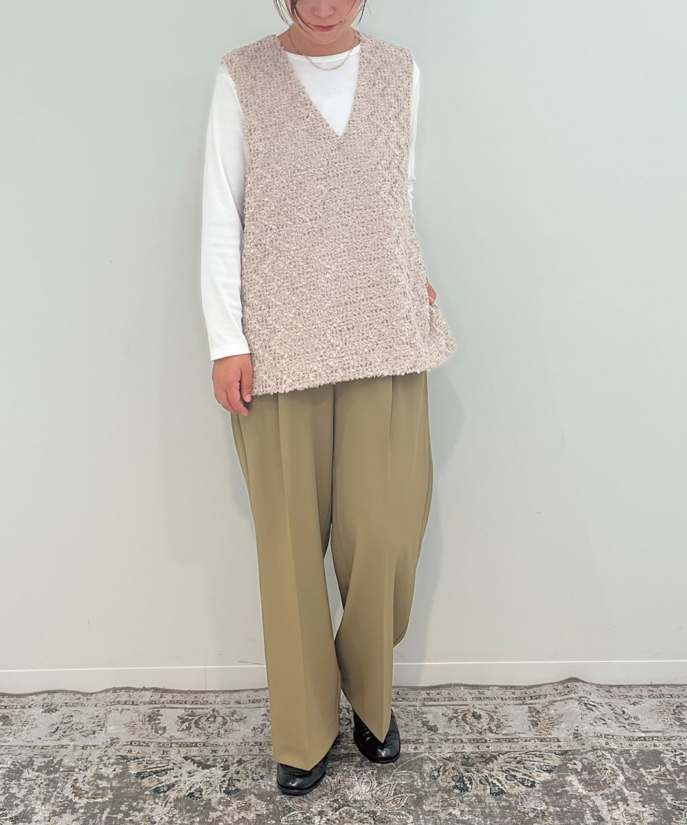 ZMLJB09090 al'aise modulation(アレーズモジュレーション) 【セットアップ対応・洗える】センタープレスイージーワイドパンツ ベージュ