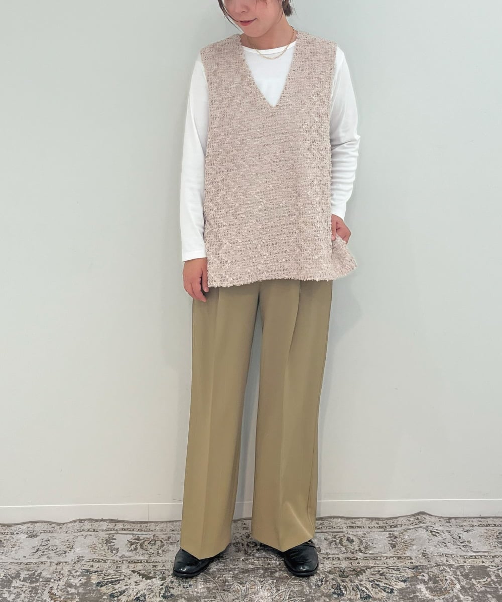 ZMLJB09090 al'aise modulation(アレーズモジュレーション) 【セットアップ対応・洗える】センタープレスイージーワイドパンツ ベージュ