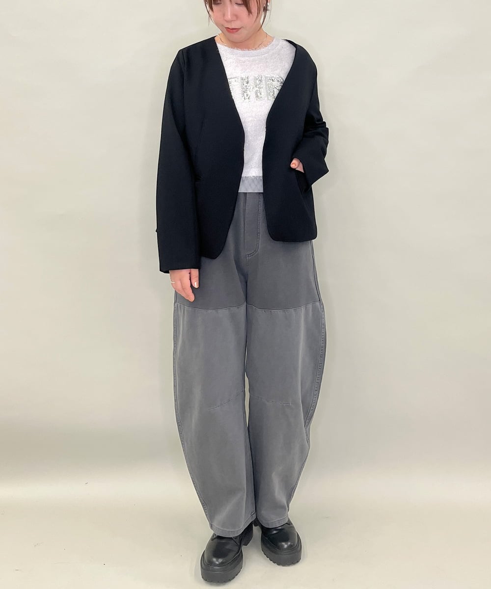 ZMLJB11145 al'aise modulation(アレーズモジュレーション) ジョイントデザインバレルレッグパンツ ブラック