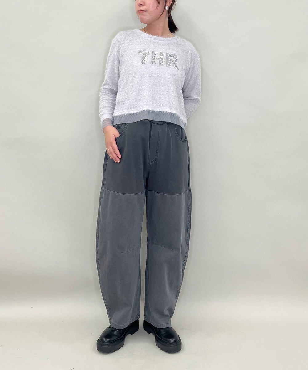 ZMLJB11145 al'aise modulation(アレーズモジュレーション) ジョイントデザインバレルレッグパンツ ブラック