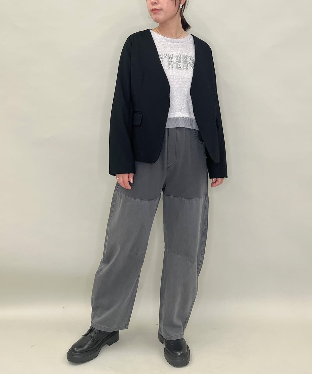 ZMLJB11145 al'aise modulation(アレーズモジュレーション) ジョイントデザインバレルレッグパンツ ブラック