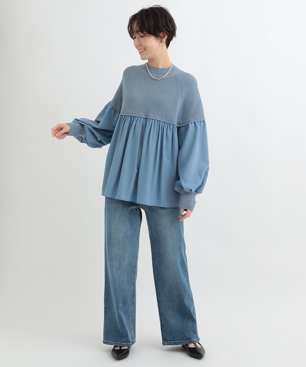 ZMLTB42140 al'aise modulation(アレーズモジュレーション) リラクシーワイドデニムパンツ ライトブルー