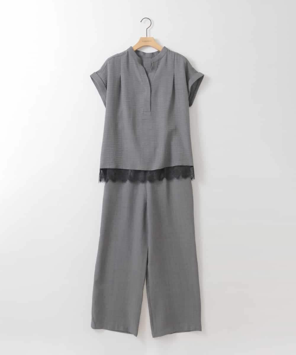 ZMNJE02150 al'aise modulation(アレーズモジュレーション) 【セットアイテム/洗える】裾レーススキッパーブラウスセットアップ グレー