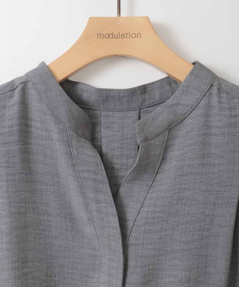 ZMNJE02150 al'aise modulation(アレーズモジュレーション) 【セットアイテム/洗える】裾レーススキッパーブラウスセットアップ グレー