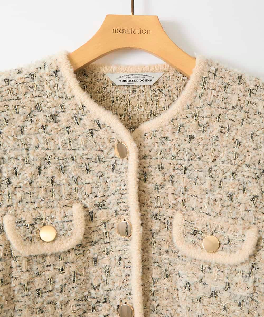 ZMSAE20240 al'aise modulation(アレーズモジュレーション) MIXヤーンツイードニットジャケット ベージュ