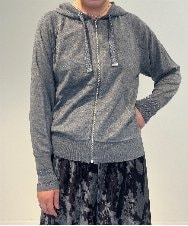 ZMSAE22140 al'aise modulation(アレーズモジュレーション) 【洗える】ラメポイントフーディージップカーディガン グレー