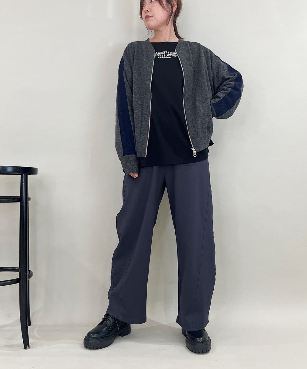 ZMSAE23180 al'aise modulation(アレーズモジュレーション) 配色ラインジップアップニットジャケット ダークグレー